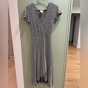 Wrap around supplice top striped high low midi dress